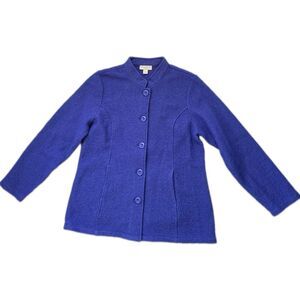 Appleseed's Petites Blue 100% Wool Boiled Wool Button Jacket Size PL EUC